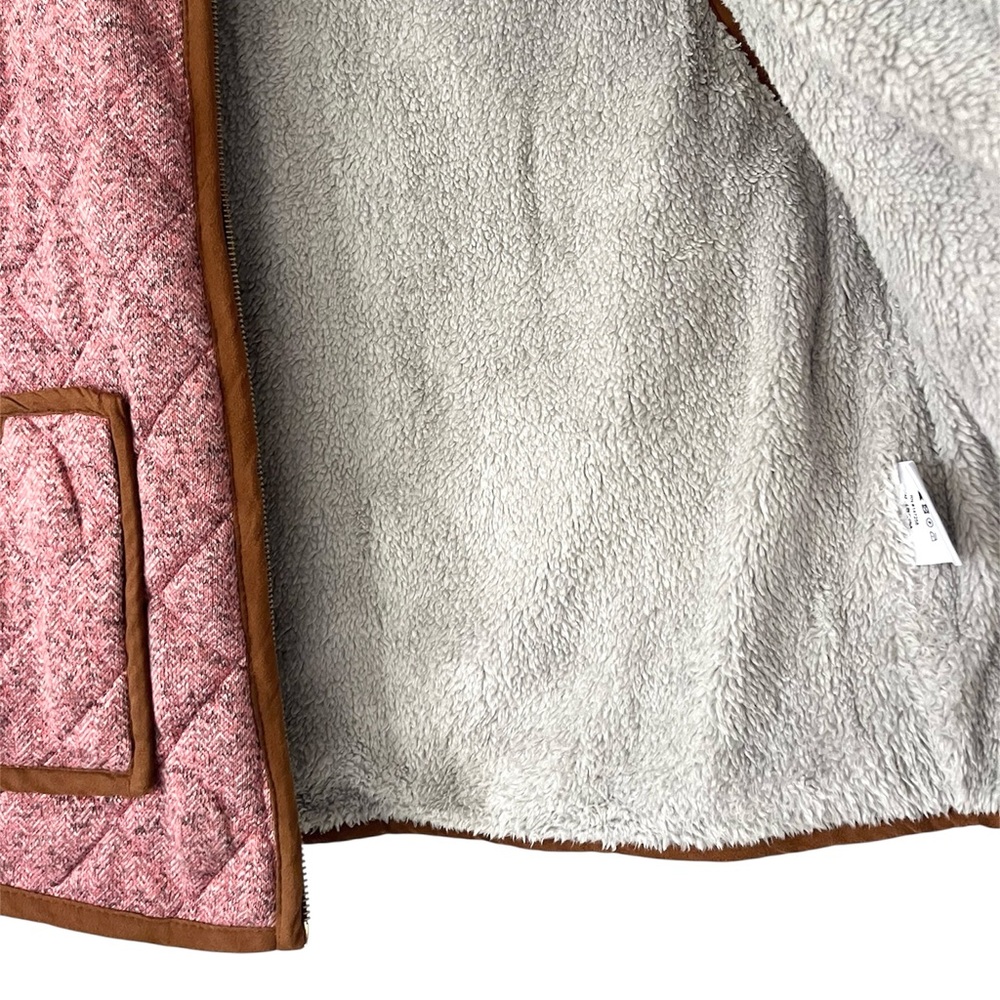 Simply Southern Pink Fabric Quilted Sherpa Lined UltraSuede Trim Women’s Vest XL - Picture 4 of 4